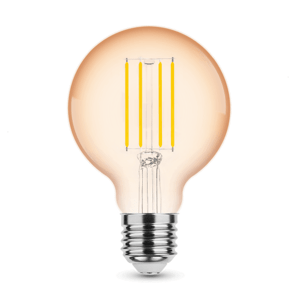LED žiarovka , vláknový efekt , filament , pätica E27 , G80 , Edison , 4 W , teplá biela , 1800K , jantárová žltá , Modee