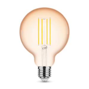 LED žiarovka , vláknový efekt , filament , pätica E27 , G95 , Edison , 4 W , teplá biela , 1800K , jantárová žltá , Modee
