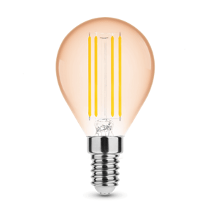 LED žiarovka , vláknový efekt , filament , pätica E14 , C35 , Edison , 4 W , teplá biela , 1800K , jantárová žltá , Modee