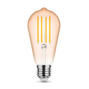 LED žiarovka , vláknový efekt , filament , pätica E27 , ST64 ,  Edison , 4 W , teplá biela , 1800K , jantárovo žltá , Modee