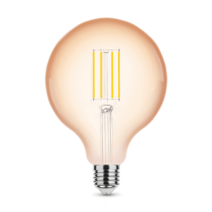LED žiarovka , vláknový efekt , filament , pätica E27 , G125 , Edison , 4 W , teplá biela , 1800K , jantárová žltá , Modee