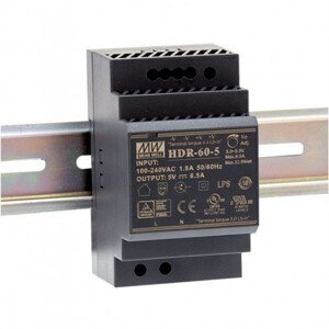 LED napájací zdroj , Mean Well , HDR-60-12 , 12 Volt , 60 Watt , namontovateľné na lištu DIN priemyselný