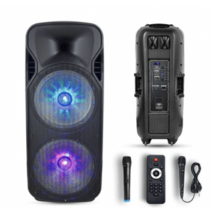 RGB Bluetooth reproduktor , párty reproduktor s LED osvetlením, mikrofónom ,diaľkovým ovládaním, 150 watt , USB , nabíjateľný, 110 x 45 cm