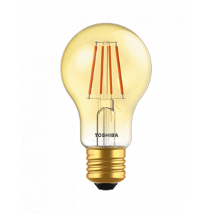 LED svietidlo , žiarovka , vláknový efekt , filament , E27 pätica , 4.5 Watt , teplá biela , jantárová žltá , TOSHIBA , 5 rokov záruky