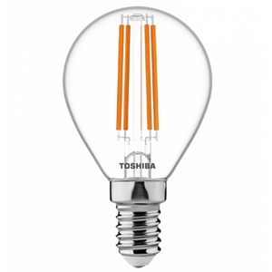 LED svietidlo , žiarovka , vláknový efekt , filament , E14 pätica , 4.5 Watt , stmievatelné , teplá biela , TOSHIBA , 5 rokov záruky