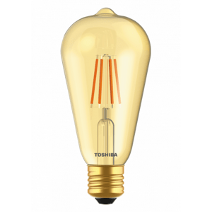 LED svietidlo , žiarovka , vláknový efekt , filament , E27 pätia , ST64 , 4.5 Watt , teplá biela , jantárová žltá , TOSHIBA , 5 rokov záruky