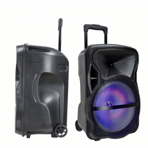 RGB Bluetooth reproduktor , párty reproduktor s LED osvetlením, mikrofónom ,diaľkovým ovládaním, kolieskový , 2 x 10 watt , USB , nabíjateľný, 51 x 30 cm