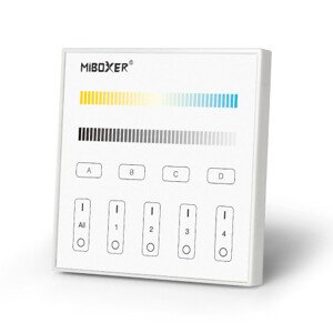 Bezdrôtový, sieťový, nástenný, dotykový ovládací panel pre CCT svetelné zdroje, 4-zónové DALI ovládanie, Miboxer (Mi-Light), DP2S
