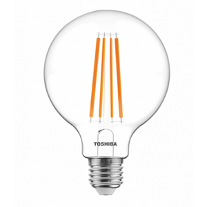 LED žiarovka, vláknový efekt, filament, pätica E27, 9 wattov, stmievateľná, teplá biela, TOSHIBA, 5-ročná záruka