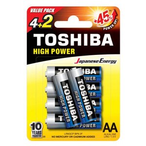 Ceruzová batéria AA (LR6), 1,5 Volt, 6 kusov, odolná, batéria, High Power, TOSHIBA