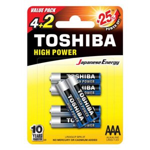 Ceruzová batéria AAA (LR03), 1,5 Volt, 6 kusov, odolná, batéria, High Power, TOSHIBA