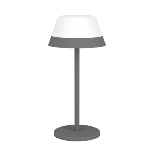 LED lampa, stolová, prenosná, sivá, zaoblená, dotykový spínač, stmievateľná, 2v1, RGB+WW, IP54, EGLO, MEGGIANO.