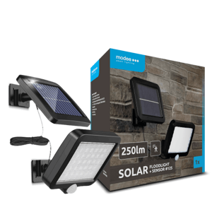 LED reflektor, solárny, s pohybom detekujúci, 250 lm, studená biela, IP44, Modee