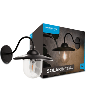 LED lampový zdroj, stenový, solárny, filamet, teplá biela, vonkajší, čierna, IP44, Modee