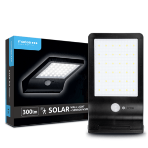LED reflektor, solárne napájanie, s pohybovým senzorom, 300 lm, studená biela, IP44, Modee