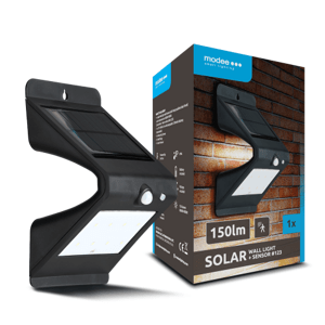 LED reflektor, solárny, s pohybovým snímačom, 150 lm, studená biela, IP44, Modee