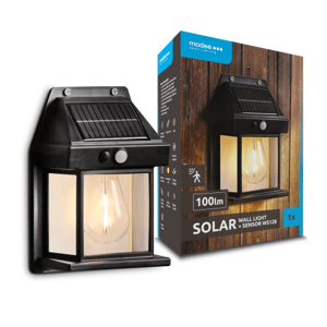 LED svietidlo, stenové, solárne, so senzorom pohybu, 100 lm, vlákno, teplá biela, IP44, Modee.
